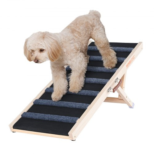 Hundramp, Hopfällbar husdjursramp för säng, Justerbar hundramp för små, stora, gamla hundar och katter, Husdjursramp i trä med 100 cm lång ramp, Justerbar från 38 cm till 56 cm, Lämplig för soffa, bil