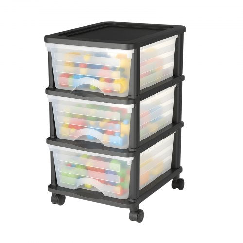 Plastvagn med förvaringslådor, förvaringsorganisatör med 3 lådor och hjul, rullande garderobsorganisation och förvaringsavdelare, genomskinliga lådor för byråer, kontorsmaterial, pysselrum, klassrum