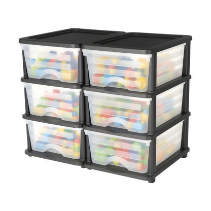 Plastic Storage Drawers, 2 Pack Storage Organizer Drawer, 6 Drawers Closet Organization and Storage Dividers, Dresser Organizer Clear Bins for Office Supplies, Craft Rooms, Classrooms and Home