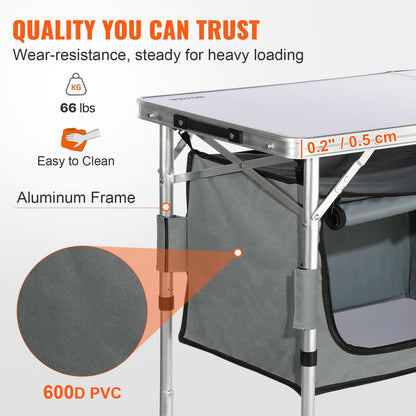 Camping Kitchen Table Folding Portable Cook Station 3 Adjustable Heights