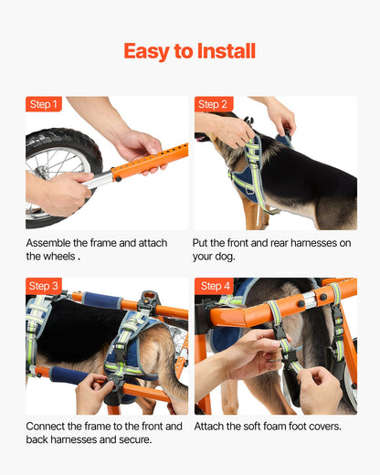 Hundrullstol för bakben, lätt 2-hjulig husdjursrullstol, justerbar i höjd, bredd och längd, hundvagn med stötdämpande hjul, för skadade, funktionshindrade hundar 21,7-39,9 kg, stor