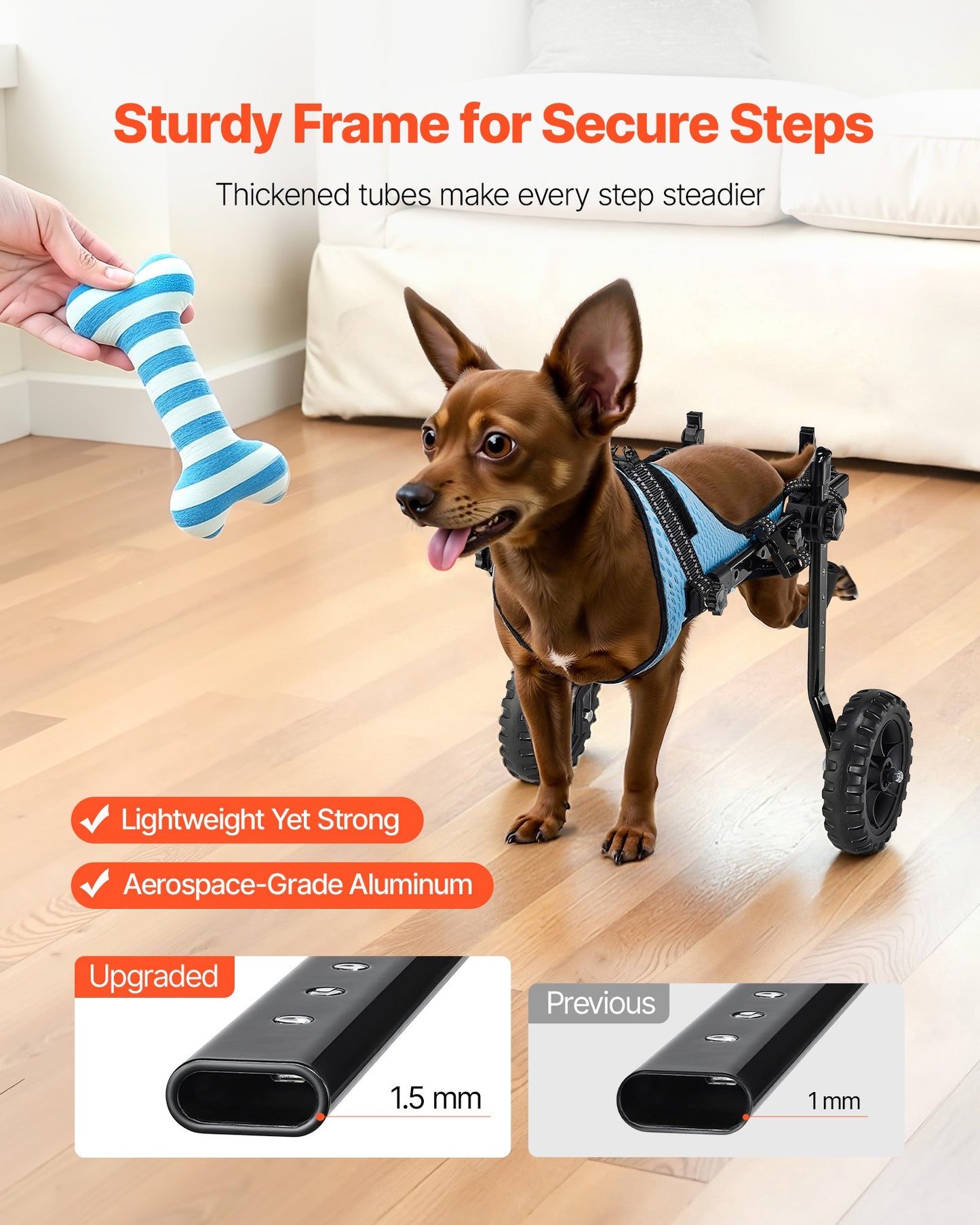 Dog Wheelchair for Back Legs, Adjustable 2 Wheels Pet Wheelchair, Lightweight Dog Cart with Shock-Absorbing Wheels, Mobility Support Wheel Chair for Disabled Injured Dogs up to 10kg , X-Small