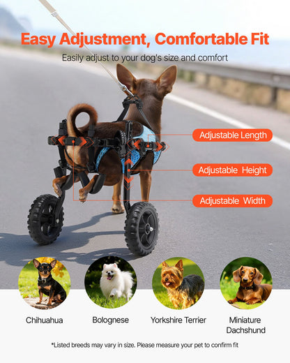 Dog Wheelchair for Back Legs, Adjustable 2 Wheels Pet Wheelchair, Lightweight Dog Cart with Shock-Absorbing Wheels, Mobility Support Wheel Chair for Disabled Injured Dogs up to 10kg , X-Small