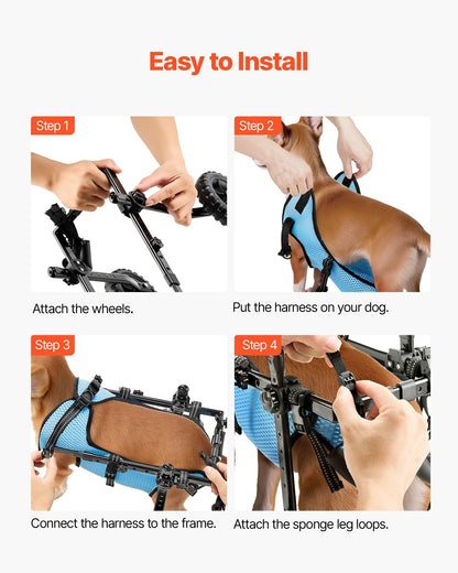 Dog Wheelchair for Back Legs, Adjustable 2 Wheels Pet Wheelchair, Lightweight Dog Cart with Shock-Absorbing Wheels, Mobility Support Wheel Chair for Disabled Injured Dogs up to 10kg , X-Small