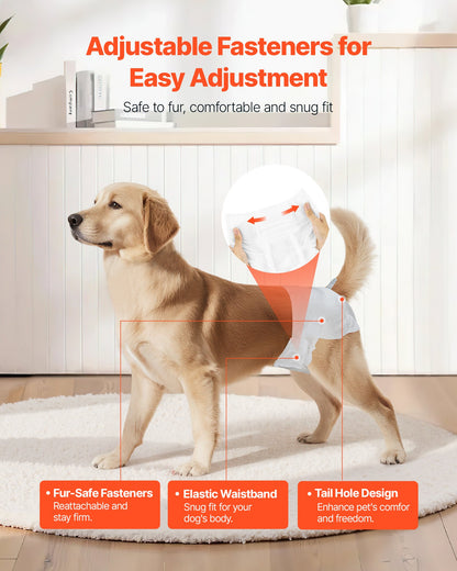 Engångsblöjor för hundar, superabsorberande blöjor för tikhundar, 360° läckagesäker blöja för tikhundar med våtindikator för löpperioder, träning, inkontinens - M, 144 st (2 förpackningar med 72)