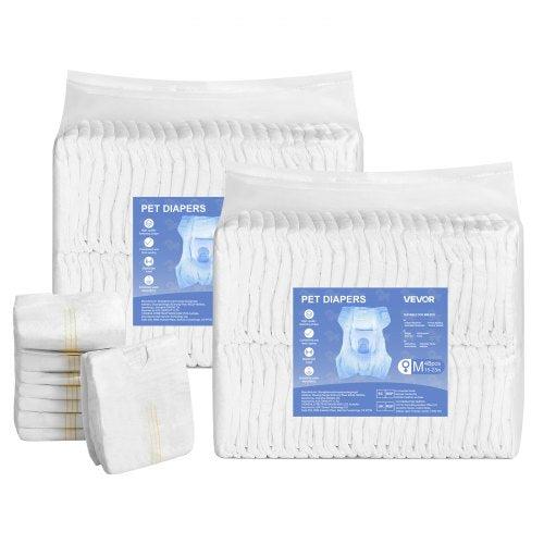Engångsblöjor för hundar, superabsorberande blöjor för tikhundar, 360° läckagesäker blöja för tikhundar med våtindikator för löpperioder, träning, inkontinens - M, 96 st (2 förpackningar med 48)