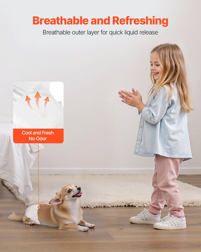 Engångsblöjor för hundar, superabsorberande blöjor för tikhundar, 360° läckagesäker blöja för tikhundar med våtindikator för löpperioder, träning, inkontinens - XS, 96 st (2 förpackningar med 48)