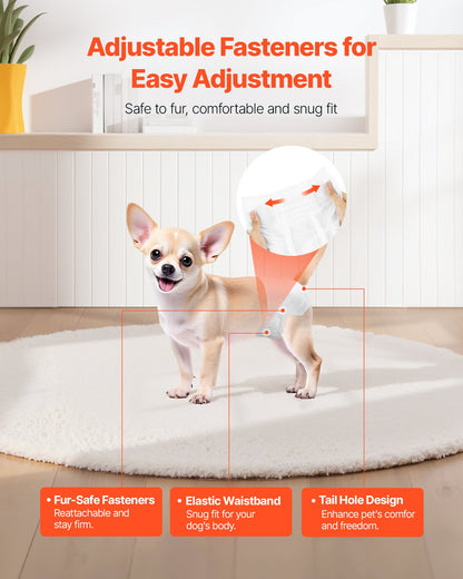 Engångsblöjor för hundar, superabsorberande blöjor för tikhundar, 360° läckagesäker blöja för tikhundar med våtindikator för löpperioder, träning, inkontinens - XS, 96 st (2 förpackningar med 48)