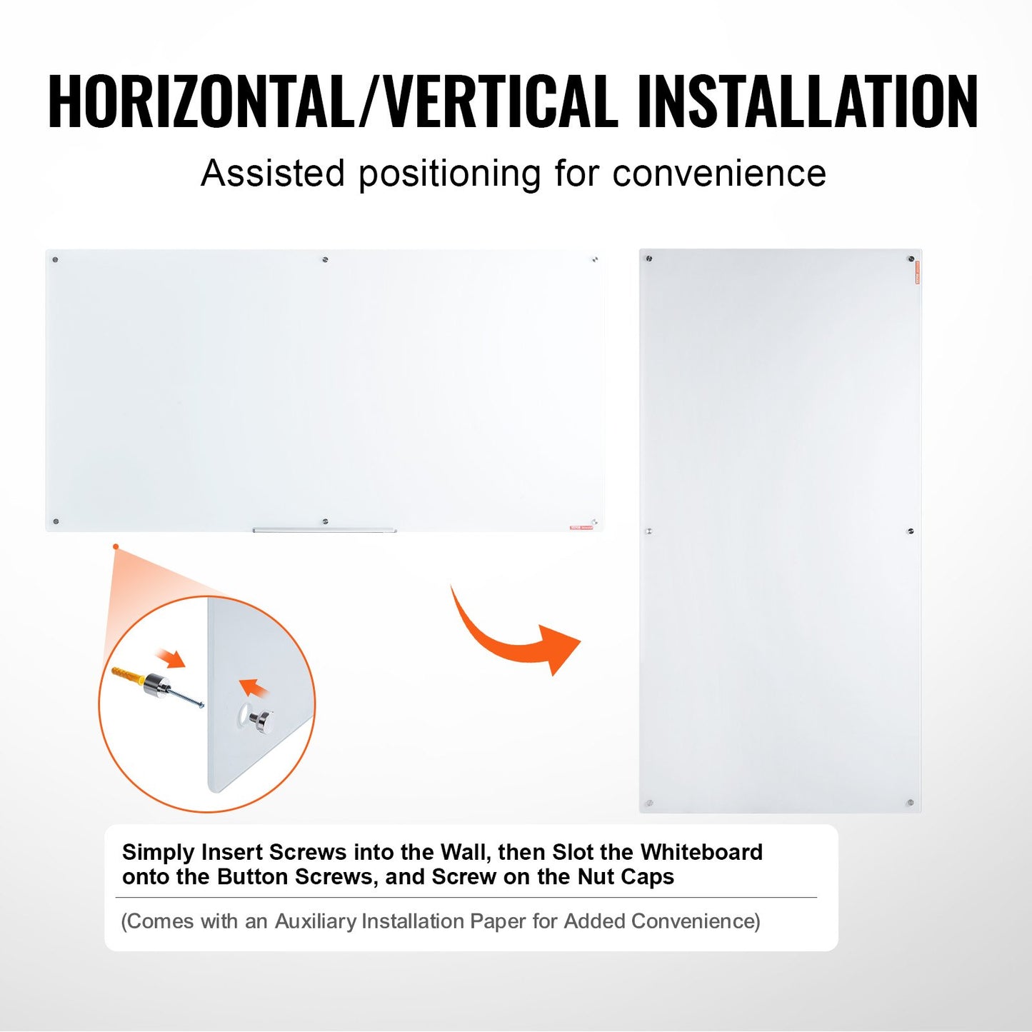 Magnetisk whiteboardtavla i glas, whiteboardtavla 72"x36", väggmonterad stor vit glastavla utan ram, med tuschbricka, suddgummi och 2 tuschpennor, vit
