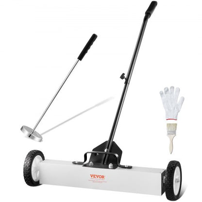 24-tums magnetisk sopmaskin med hjul, 23 kg kapacitet, med teleskopiskt magnetiskt uppsamlingsverktyg, justerbart handtag, magnetisk uppsamlingssopmaskin för att plocka upp spikar och skruvar, för verkstad, garage, gård
