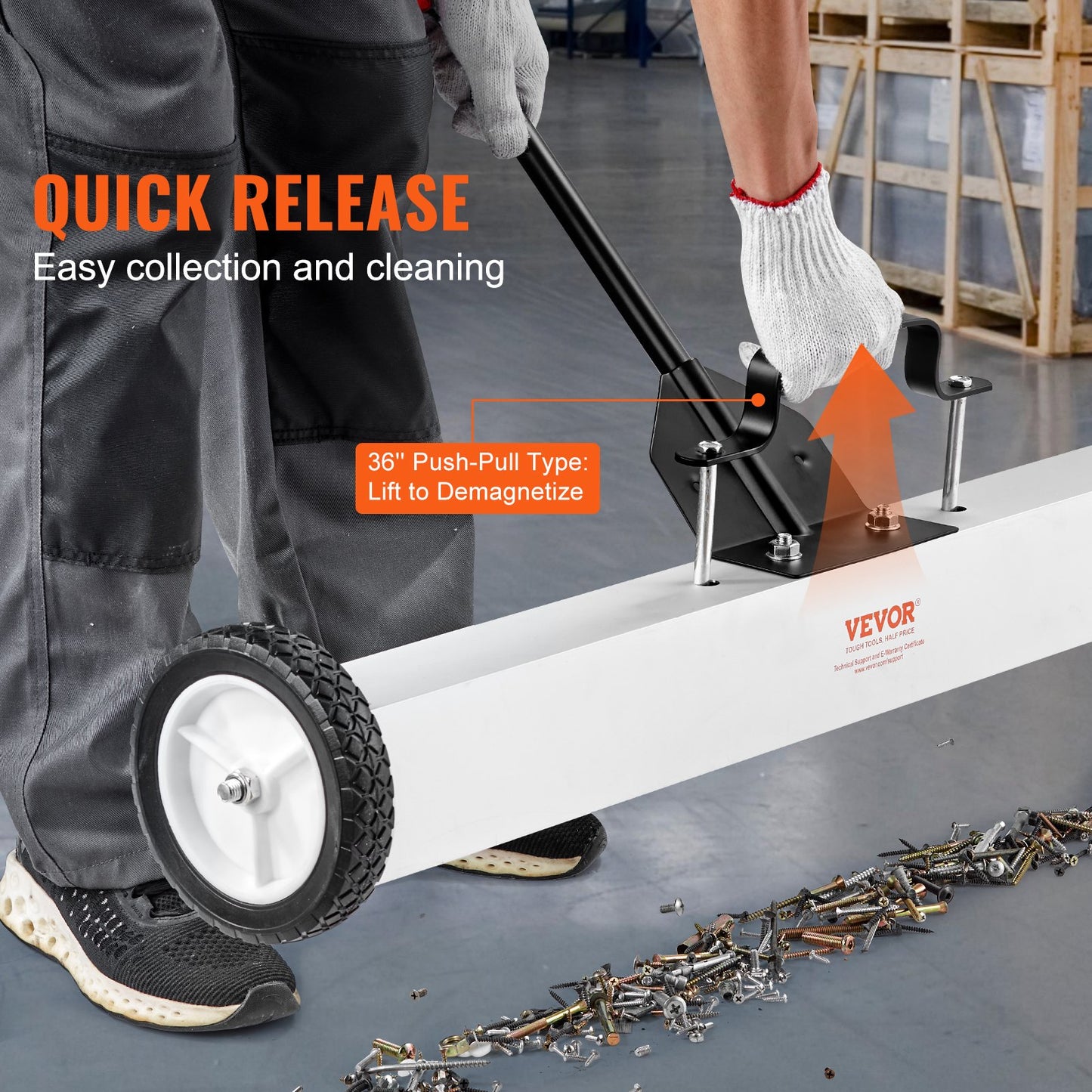 36-tums magnetisk sopmaskin med hjul, 23 kg kapacitet, med teleskopiskt magnetiskt uppsamlingsverktyg, justerbart handtag, magnetisk uppsamlingssopmaskin för att plocka upp spikar och skruvar, för verkstad, garage, gård