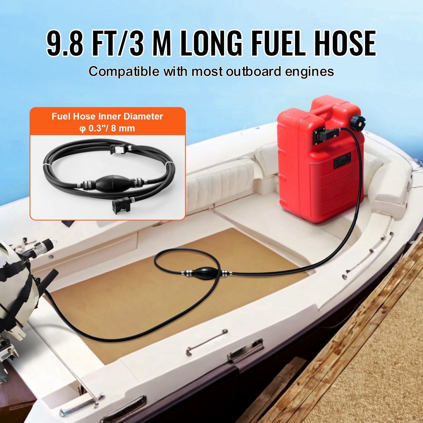 Marintank, 6,34 gallon/24 liters bärbar marintank för utombordsbåtar, överföringstank för marinbåtar med 9,8 fots slang, manometer för utombordsmotorer för båtar, yachter, fiskebåtar, däcksbåtar, röd