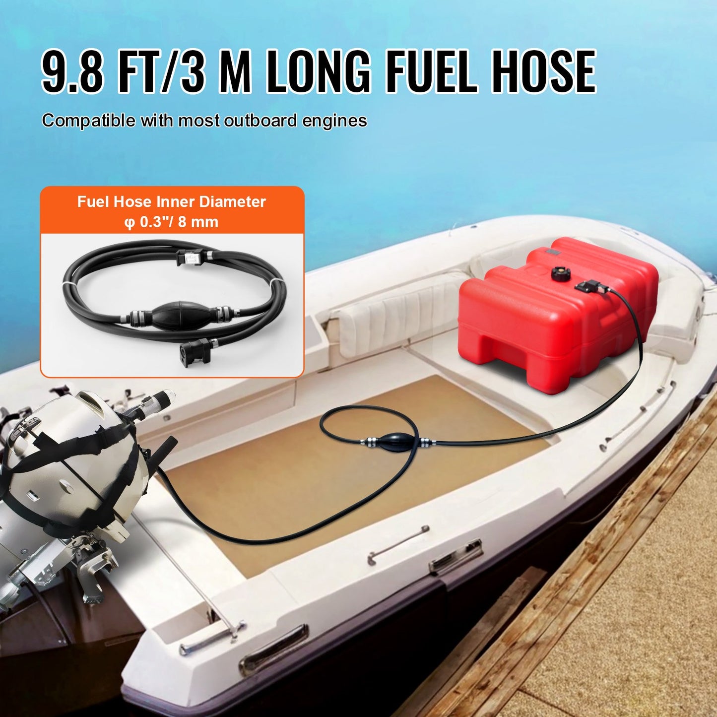 Marin bränsletank, 14,53 gallon/55 l, bärbar båtbränsletank för utombordsmotorer, plastbränsletank för utombordsmotorer med slang, lätt att bära för yacht, fiskebåt, däcksbåt, röd