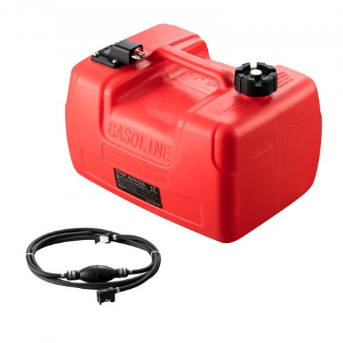Båtbränsletank, 3,17-gallon/12-liters marin utombordsbränsletank, överföringstank med 9,8 fots slang, mätare för utombordsmotor, yacht, fiskebåt, däck, röd
