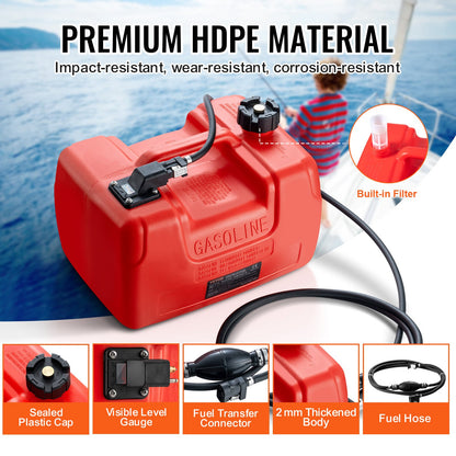 Boat Fuel Tank, 3.17-Gallon/12-L Marine Outboard Transfer Tank, Transfer Tank with 9.8ft Hose, Gauge for Outboard Engine, Yacht, Fishing Boat, Deck, Red