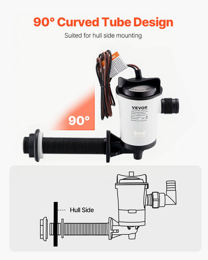 Djurbrunnspump för båt, 12V 50 L/min (800 GPH) Djurbrunnsluftare med avtagbar motor, 90-graders betesbrunnspumpar för båtar, korrosionsbeständig dränkbar luftare, för sötvatten och saltvatten