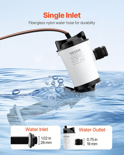 Djurbrunnspump för båt, 12V 50 L/min (800 GPH) Djurbrunnsluftare med avtagbar motor, 90-graders betesbrunnspumpar för båtar, korrosionsbeständig dränkbar luftare, för sötvatten och saltvatten