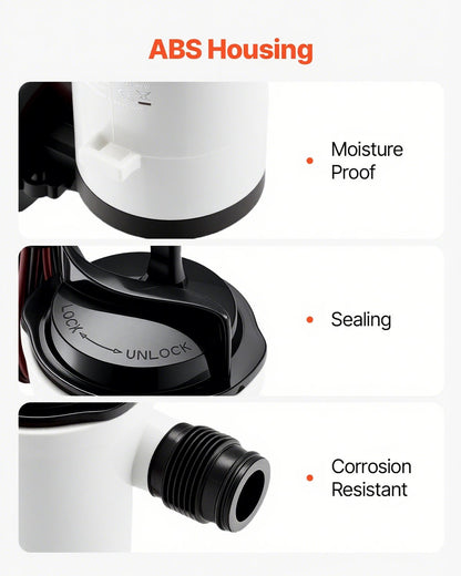 Djurbrunnspump för båt, 12V 50 L/min (800 GPH) Djurbrunnsluftare med avtagbar motor, 90-graders betesbrunnspumpar för båtar, korrosionsbeständig dränkbar luftare, för sötvatten och saltvatten