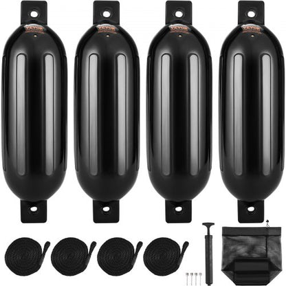 Båtfendrar Uppblåsbara Ribbad Båtstötfångare För Dockning 16,5 cm x 58,4 cm Svarta