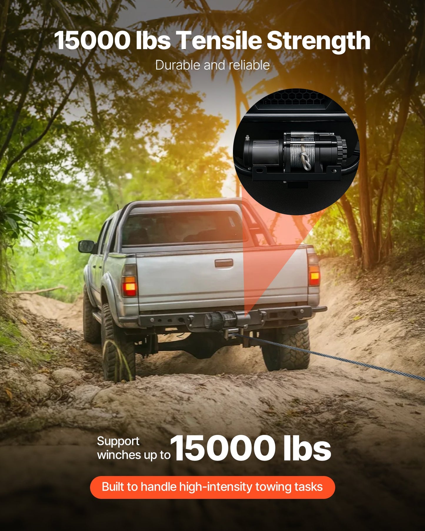 Vinschfäste, 6803 kg lastkapacitet, vinschfäste för dragkrok med 50,8 mm mottagare, design med 2 monteringshål, pulverlackerat stål, lämplig för ATV, UTV, pickup, svart