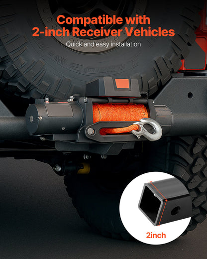 Vinschfäste, 6803 kg lastkapacitet, vinschfäste för dragkrok med 50,8 mm mottagare, design med 2 monteringshål, pulverlackerat stål, lämplig för ATV, UTV, pickup, svart