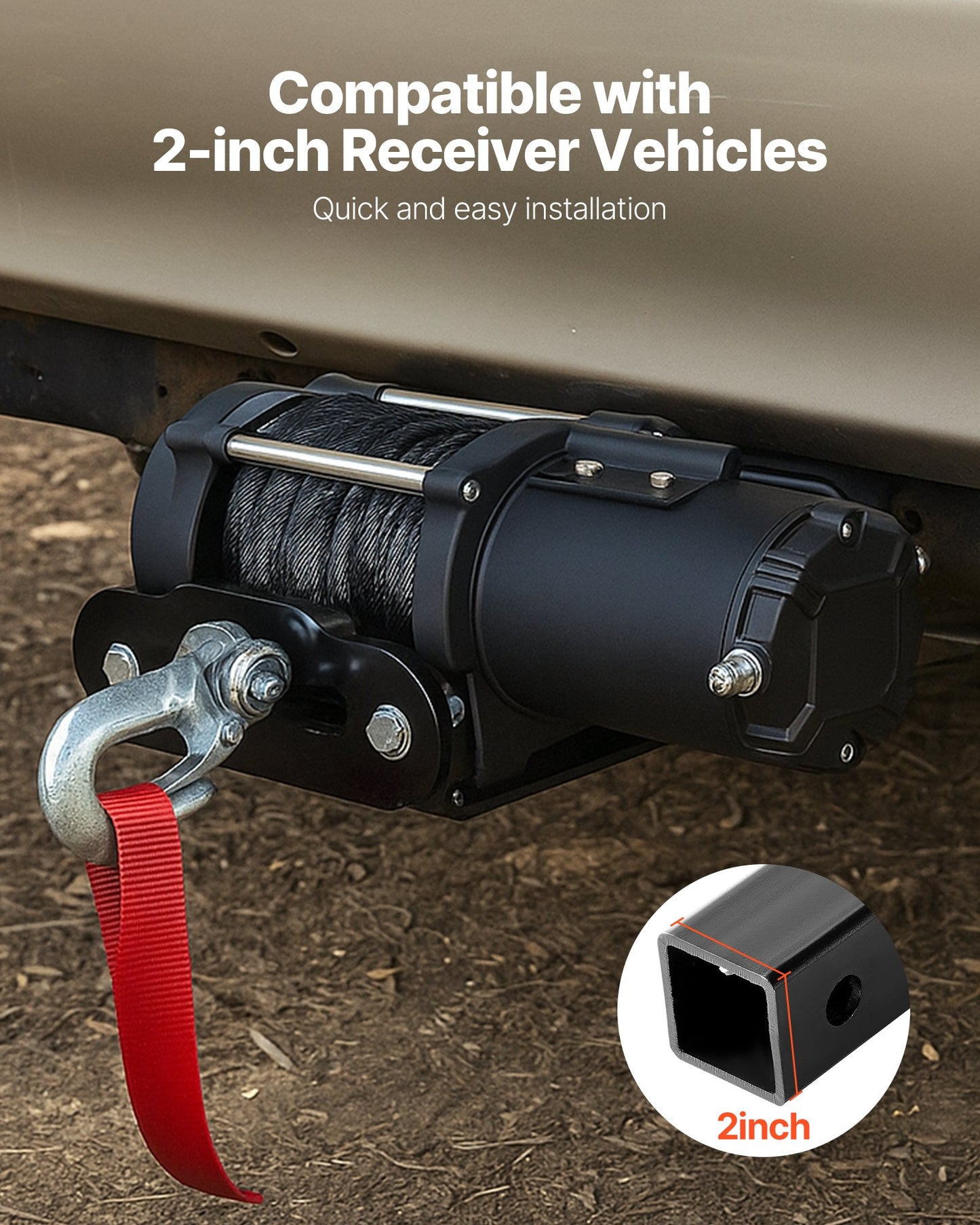 Vinschfäste, 1633 kg lastkapacitet, vinschfäste för dragkrok med 50,8 mm fäste, 2/4 vinschbulthål, pulverlackerat stål, lämplig för ATV UTV pickup, svart