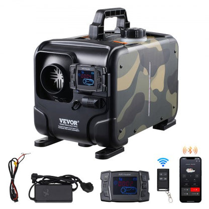 8KW dieselvärmare, 12V/24V allt-i-ett dieselluftvärmare, Bluetooth-appkontroll, fjärrkontroll och displayskärm, CO-larm, snabb uppvärmning horisontell bärbar dieselvärmare för fordon, garage