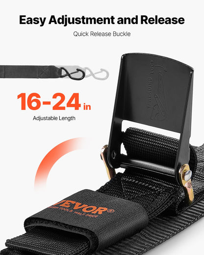 Infällbara spärrremmar, 2 tum x 2 fot spärrremmar med säkerhetslås S-krokar, 2-pack kraftiga spärrremmar med 1500 lbs brottstyrka, för släpvagnar, fordon, båt