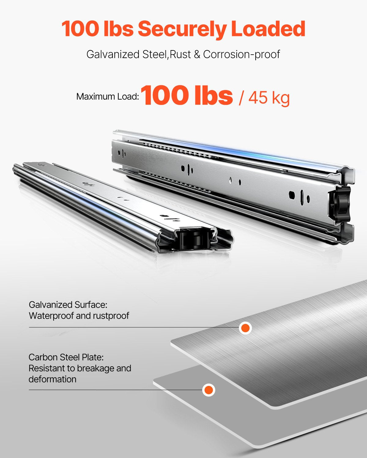 Lådskenor, 24 tum, 10 par fullutdragbara kullagerskenor för skåp, 100 LB lastkapacitet kraftiga sidomonterade lådskenor, lådskena för kök gör-det-själv-byte