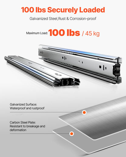 Lådskenor, 24 tum, 10 par fullutdragbara kullagerskenor för skåp, 100 LB lastkapacitet kraftiga sidomonterade lådskenor, lådskena för kök gör-det-själv-byte
