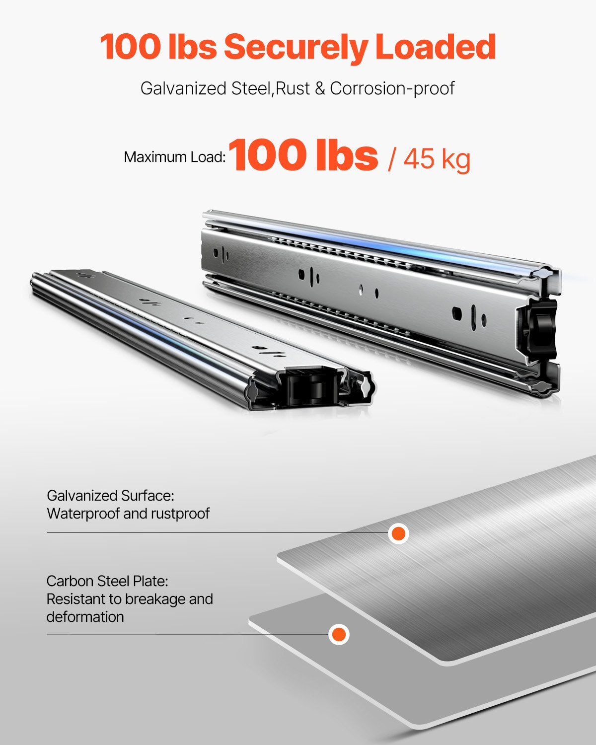 Lådskenor, 18 tum, 10 par fullutdragbara kullagerskenor för skåp, 100 LB lastkapacitet kraftiga sidomonterade lådskenor, lådskena för kök gör-det-själv-byte