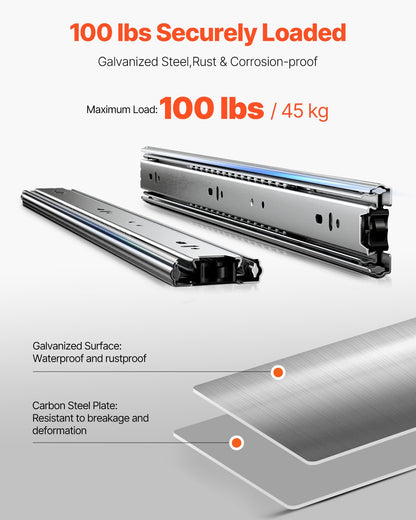 Lådskenor, 18 tum, 10 par fullutdragbara kullagerskenor för skåp, 100 LB lastkapacitet kraftiga sidomonterade lådskenor, lådskena för kök gör-det-själv-byte