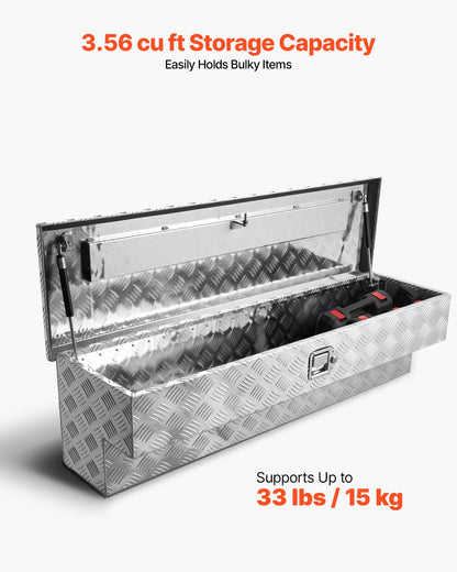 Verktygslåda för lastbilsflak, kraftig verktygslåda i aluminium med slitbanemönster, förvaringslåda med lås och nyckel, perfekt för pickup, lastbilsflak, husbil, släpvagn, 1219 x 340 x 330 mm, silver