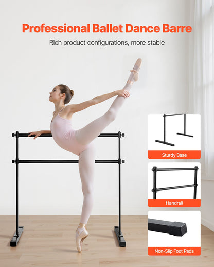Balettstång, dubbelstång för hemmabruk, fristående bärbara balettsträcknings- och dansstänger, höjdjusterbar anti-wobble-utrustning för fitnessstudio, för pilatesbalansträning