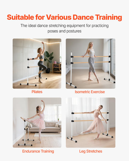 Balettstång, dubbel bokträstång för hemmabruk, fristående bärbara balettstretchstänger, höjdjusterbar anti-wobble fitnessutrustning, för pilates balansträning