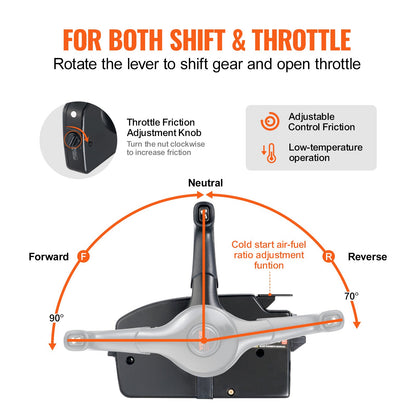 Gasreglage för båt, 881170A15 sidomonterad fjärrkontrollbox för utombordare för Mercury PT 2-taktare, marin gasreglagebox med Power Trim-brytare, 16,3 fots kabelhärva 8+4-stift och rep
