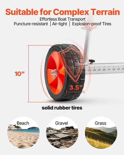 Kajakvagn, 104 kg lastkapacitet, kanotvagn med 25,4 cm massiva PU-däck och stöd, monteras och demonteras inom några sekunder, paddelbrädevagn för kajaker, kanoter, paddelbrädor