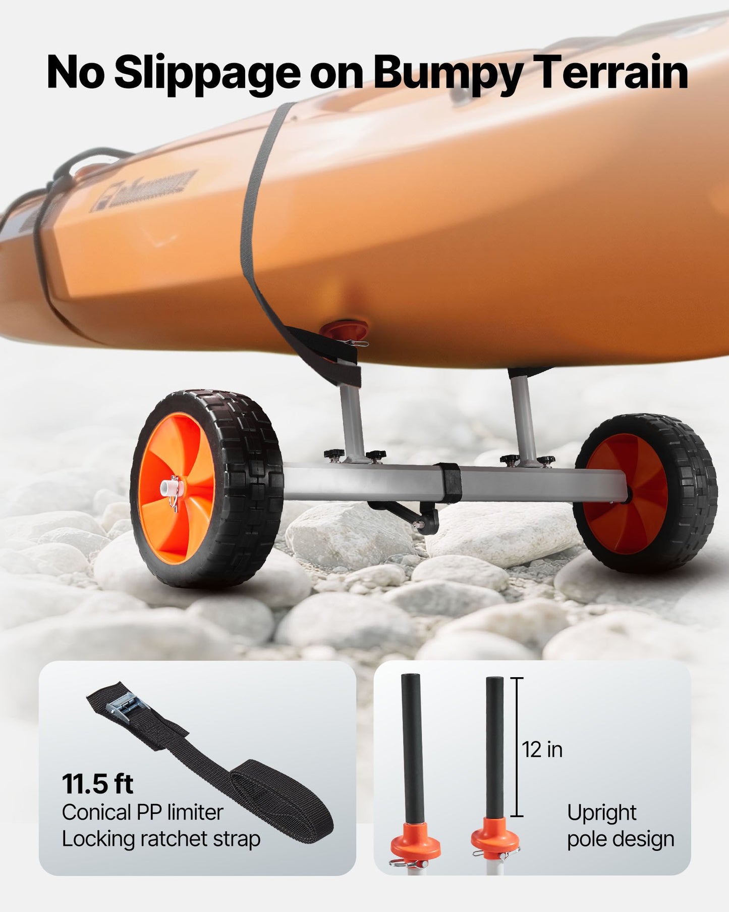 Kajakvagn, 104 kg lastkapacitet, kanotvagn med 25,4 cm massiva PU-däck och stöd, monteras och demonteras inom några sekunder, paddelbrädevagn för kajaker, kanoter, paddelbrädor