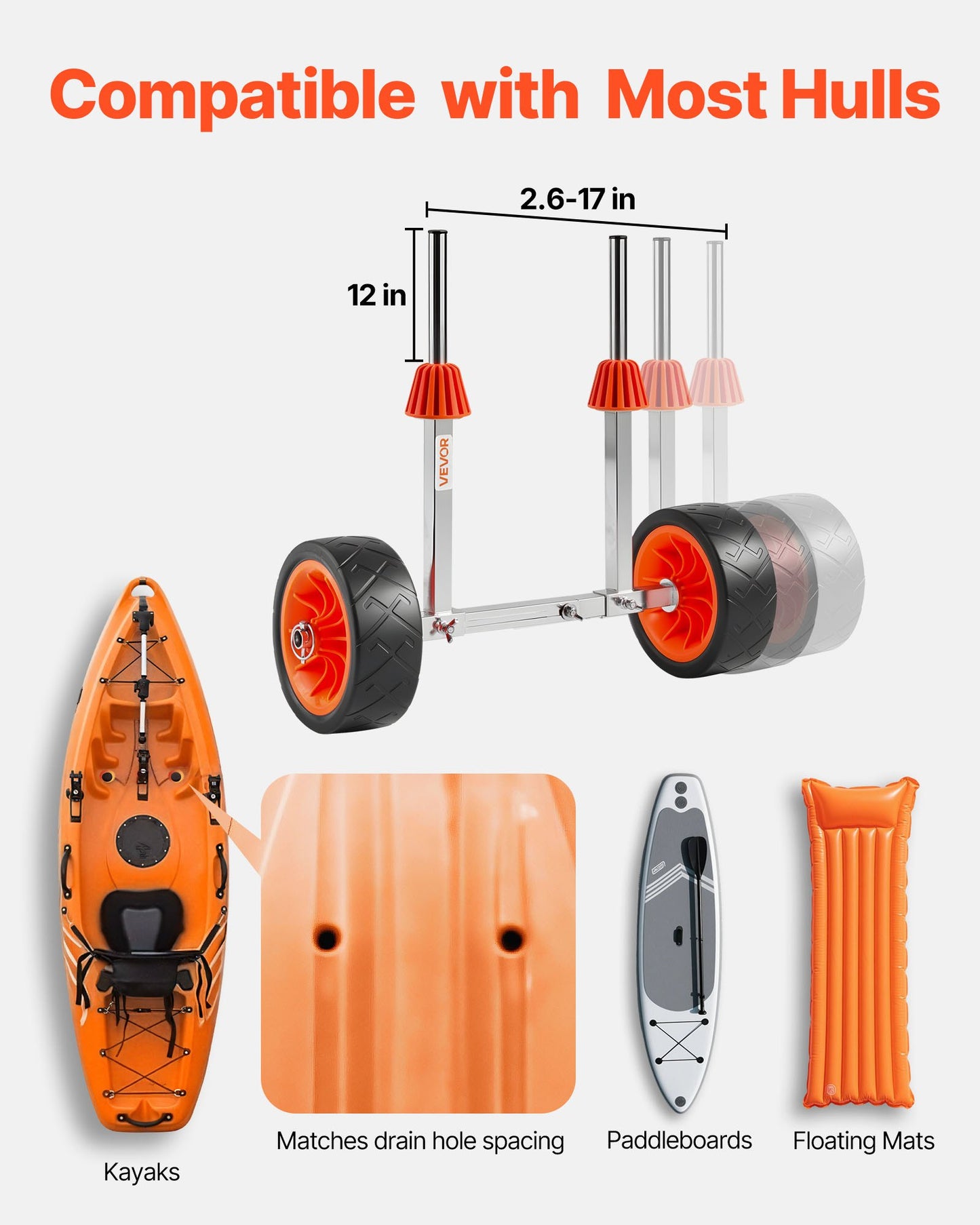 Kajakvagn, 113,4 kg lastkapacitet, kanotvagn med 19,1 cm massiva gummidäck och stöd, monteras och demonteras inom några sekunder, paddelbrädevagn för kajaker, kanoter, paddelbrädor
