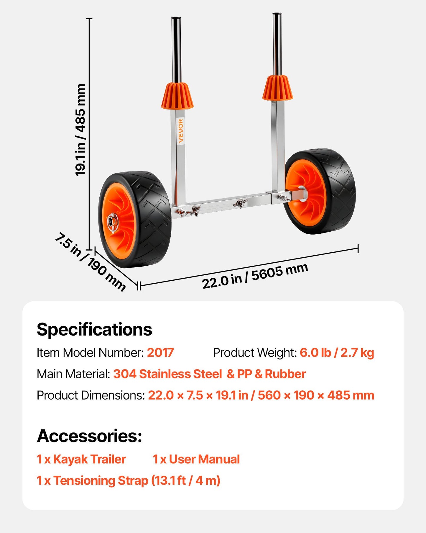 Kajakvagn, 113,4 kg lastkapacitet, kanotvagn med 19,1 cm massiva gummidäck och stöd, monteras och demonteras inom några sekunder, paddelbrädevagn för kajaker, kanoter, paddelbrädor