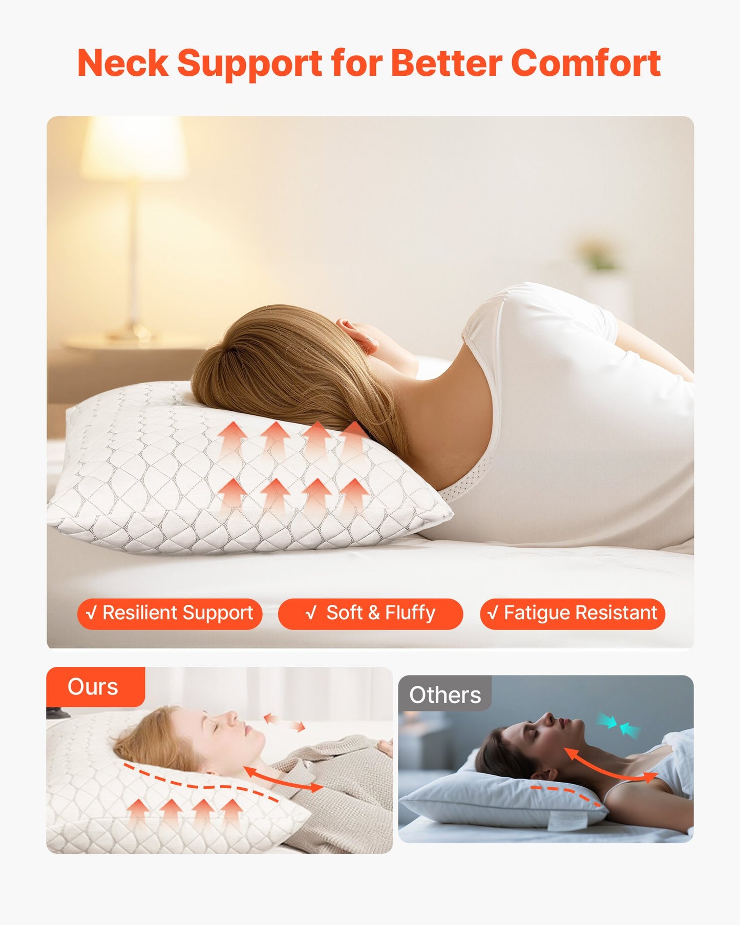 Kudde för att sova, lyxig hotellkudde i queen size-storlek med memoryskumfyllning, stödjande och justerbar, inkluderar örngott i naturfiber, sängkläder för rygg-, mag- och sidosovere