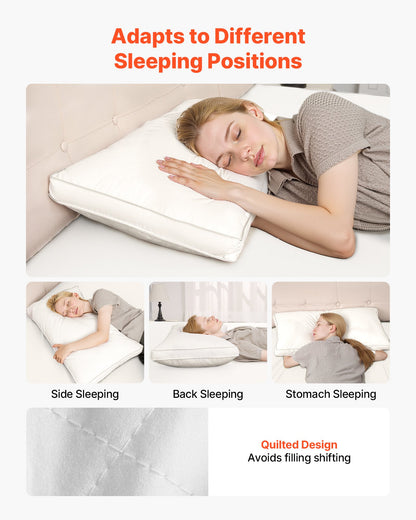 Sängkuddar för att sova, set om 2, queen size lyxiga kvalitetshotellkuddar med original dunfyllning, stödjande och fluffiga, sängkläder för rygg-, mag- och sidosovere, vit