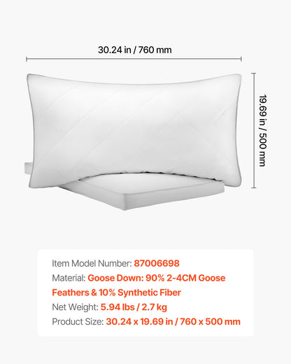 Sängkuddar för att sova, set om 2, queen size lyxiga kvalitetshotellkuddar med original dunfyllning, stödjande och fluffiga, sängkläder för rygg-, mag- och sidosovere, vit