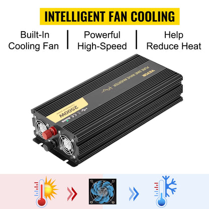 Ren sinusvågsväxelriktare 2500W strömförsörjare DC 12V AC 230V, bilväxelriktare USB-port LCD-skärm fjärrkontroll, säkerhetsskydd, strömomvandlare för husbilar, lastbilar, båtar och nödsituationer