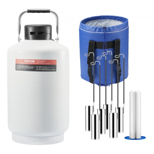 Flytande kvävebehållare, 10 l behållare för flytande kväve i aluminiumlegering, LN2-tank Dewar med 6 behållare och bärväska med remmar, kryogen tank för skönhetsindustrin, spermakonservering, vetenskaplig