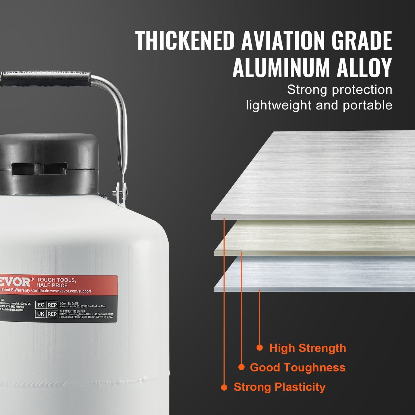 Flytande kvävebehållare, 10 l behållare för flytande kväve i aluminiumlegering, LN2-tank Dewar med 6 behållare och bärväska med remmar, kryogen tank för skönhetsindustrin, spermakonservering, vetenskaplig
