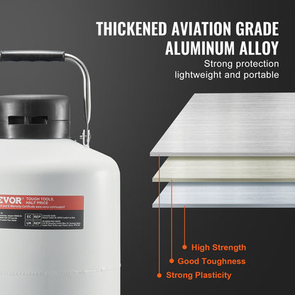 Flytande kvävebehållare, 10 l behållare för flytande kväve i aluminiumlegering, LN2-tank Dewar med 6 behållare och bärväska med remmar, kryogen tank för skönhetsindustrin, spermakonservering, vetenskaplig