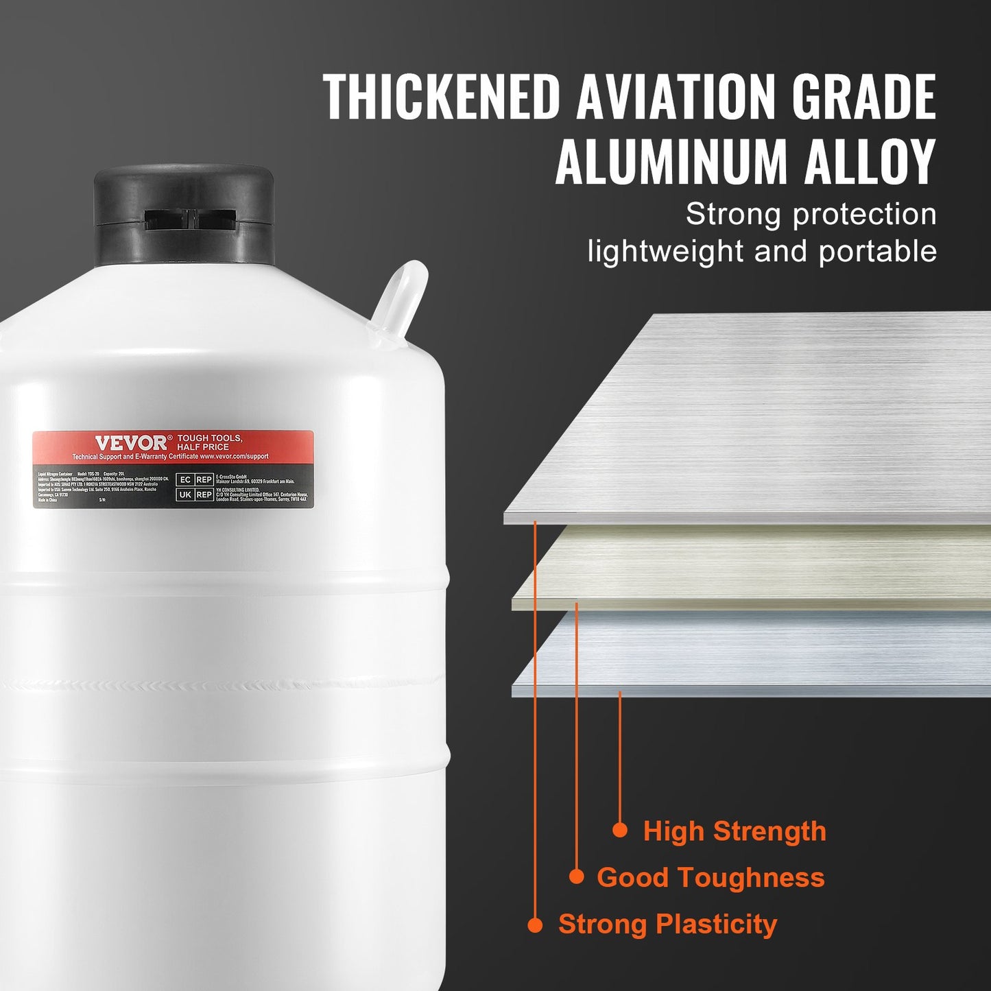 Flytande kvävebehållare, 20 l behållare för flytande kväve i aluminiumlegering, LN2-tank Dewar med 6 behållare och bärväska med remmar, kryogen tank för skönhetsindustrin, spermakonservering, vetenskaplig