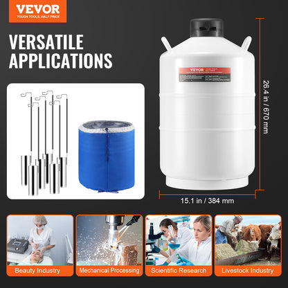 Flytande kvävebehållare, 20 l behållare för flytande kväve i aluminiumlegering, LN2-tank Dewar med 6 behållare och bärväska med remmar, kryogen tank för skönhetsindustrin, spermakonservering, vetenskaplig