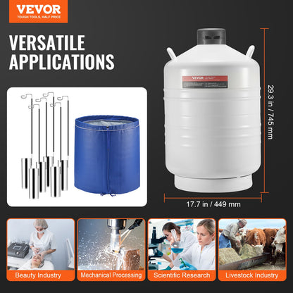 Liquid Nitrogen Tank, 30 L Aluminum Alloy Liquid Nitrogen Container, LN2 Tank Dewar with 6 Canisters and Carry Bag with Straps, Cryogenic Tank for Beauty Industry, Semen Preservation, Scientific